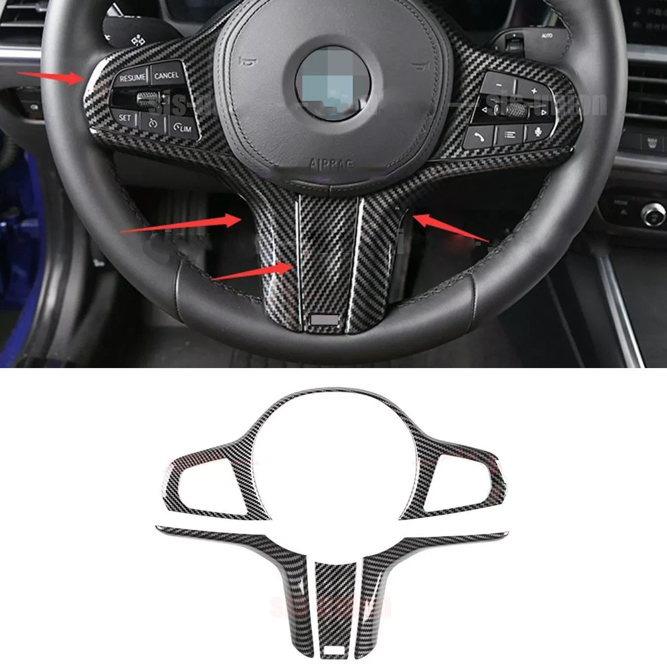 4PCS Carbon Fiber Steering Wheel Cover Trim for BMW 3 4 Series (2019–2023)