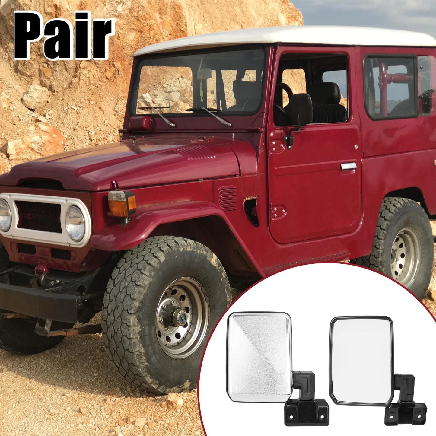 Pair Rear View Mirror Silver Tone for Toyota Land Cruiser 70 75 78 Series