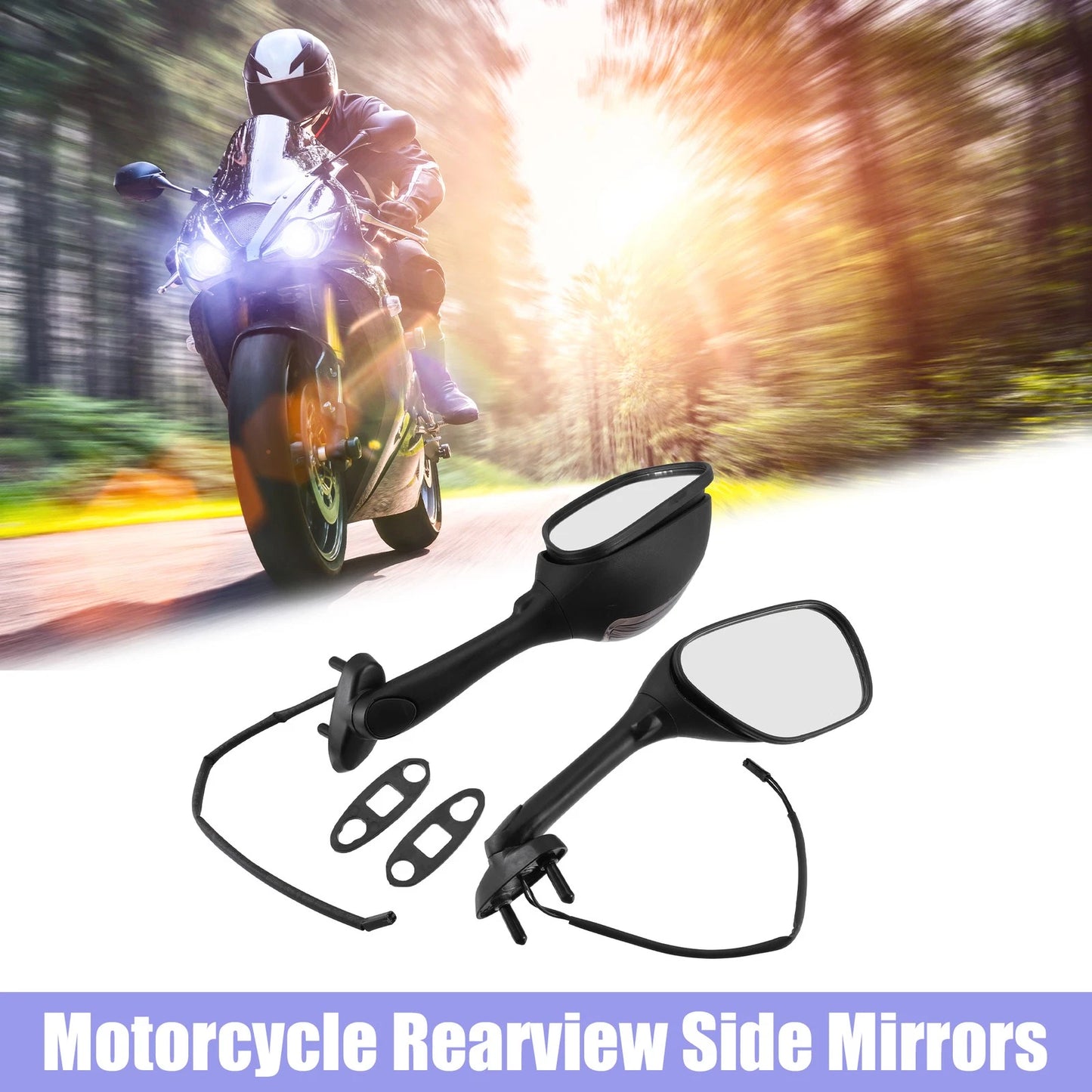 Pair Motorcycle Rearview Side Mirrors with LED Turn Signals Lights Black Clear