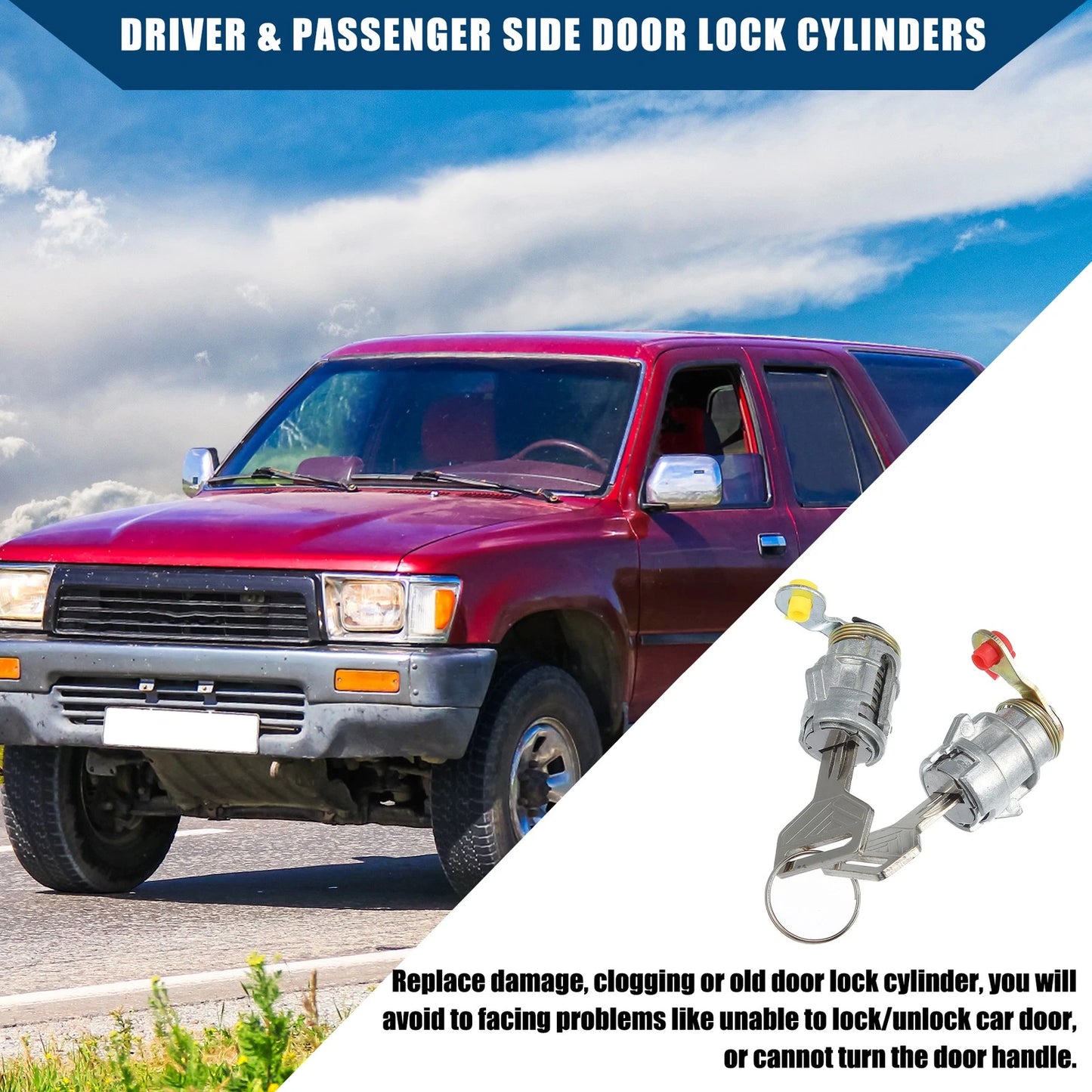 Set Car Door Lock Cylinder W/ Keys for Toyota 4Runner Pickup (1996-2002)