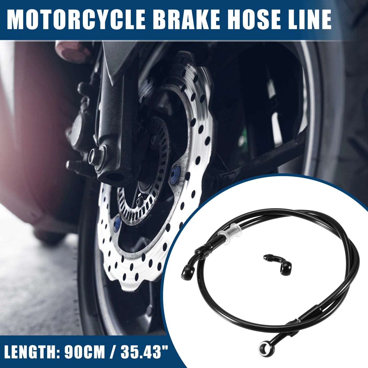 Set 90cm Motorcycle Hydraulic Brake Line Oil Hose Fitting with Banjo