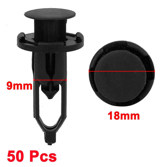50 Pcs 18mm Head 9mm Hole Black Rivet Fastener Fender Bumper Clip for Toyota