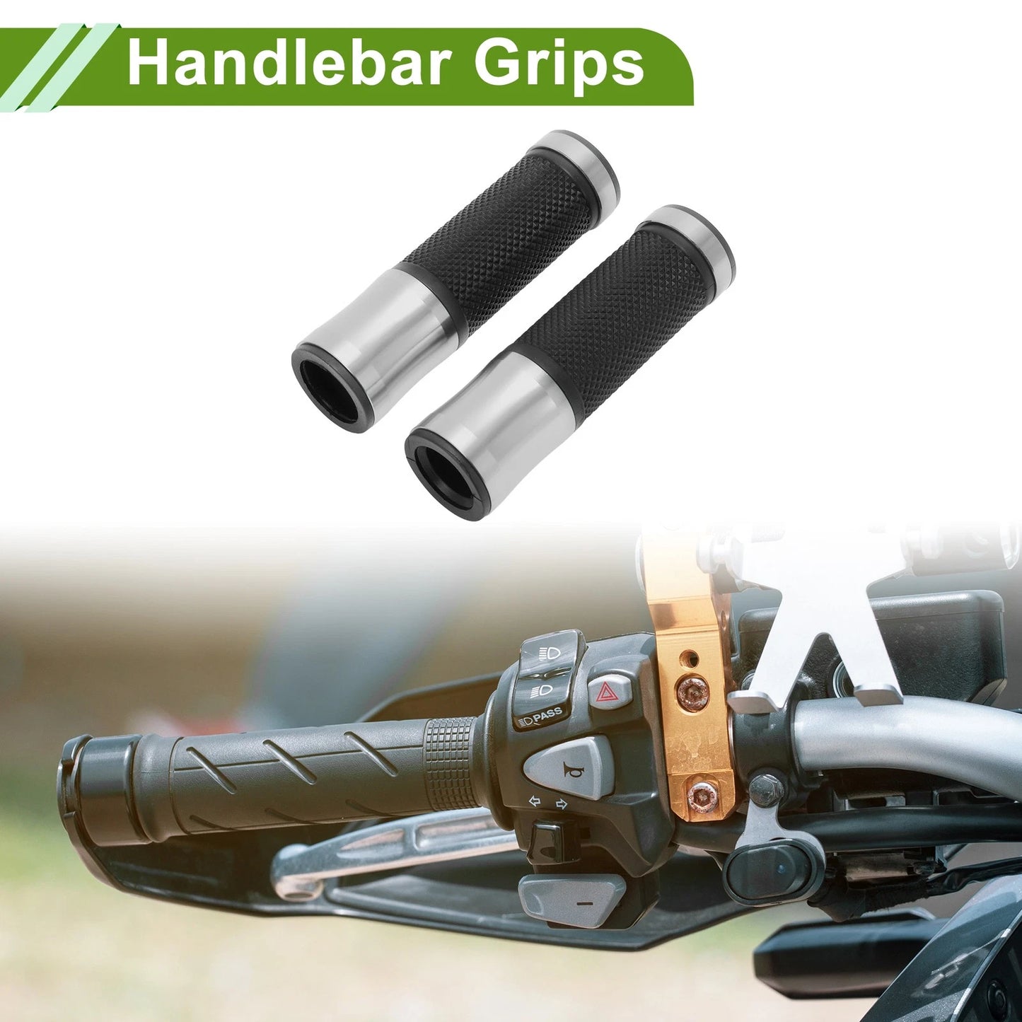 Handlebar Grips / 7/8" 22mm / Aluminum Alloy Silver Tone for Motorcycle
