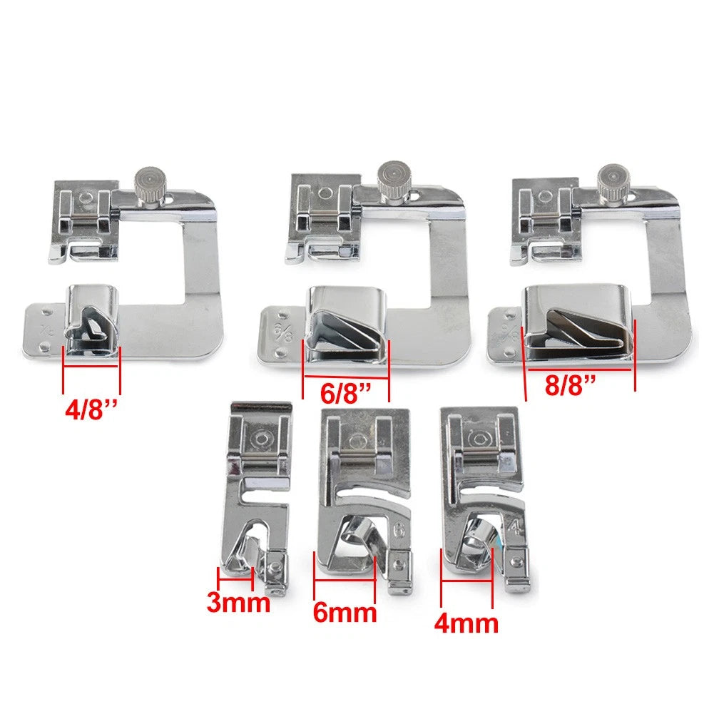6 x Narrow/Wide Rolled Hem Foot for Singer Brother Sewing Machines