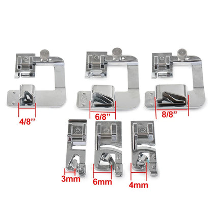 6 x Narrow/Wide Rolled Hem Foot for Singer Brother Sewing Machines