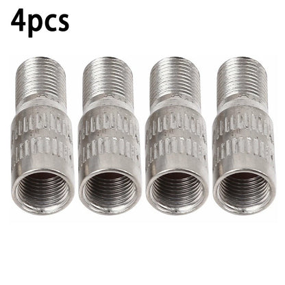 Valve Stem Extensions 4pcs Brass Cap Chrome Extender Screw-On Silver Tone Tyre