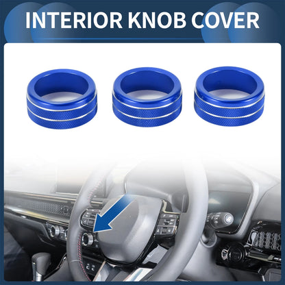 3 x Blue Media Volume Switch Knob Cover Ring for Honda CR-V (2023-2024)