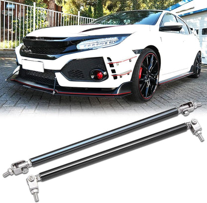 8" Black Adjustable Front Bumper Lip Splitter Strut Rods for Honda