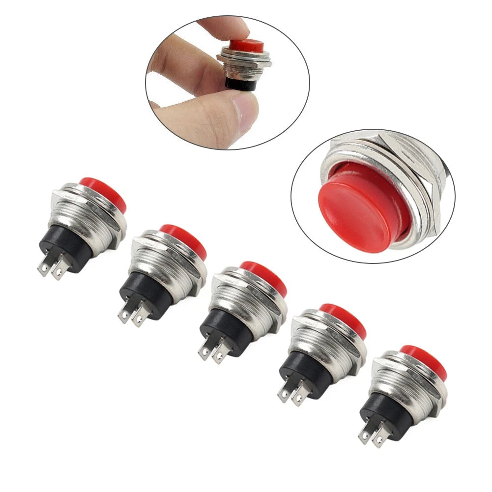 5 x 16mm Red Round Cap Push Button Switch for AC 125V 3A