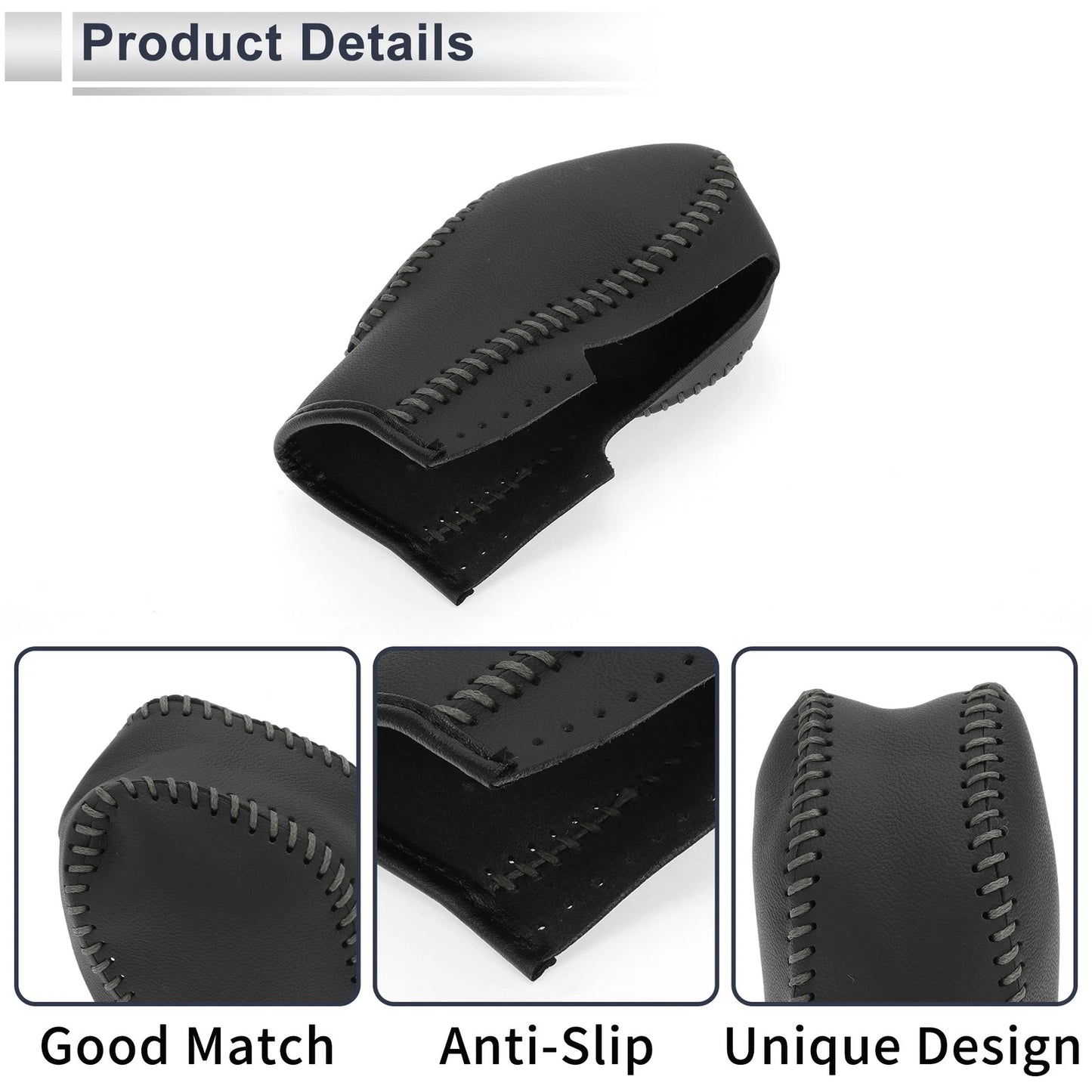 Car Gear Shift Knob Cover for Ford Fusion 2013-2016 - Black & Grey Faux Leather