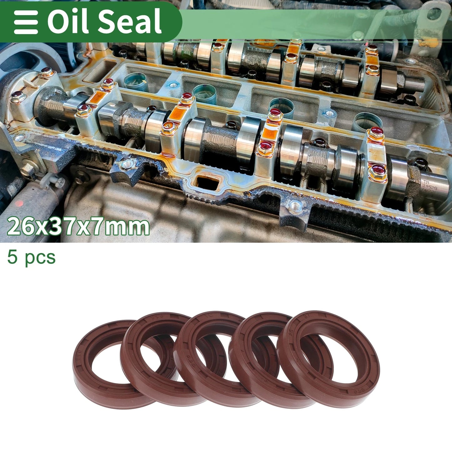 Oil Seal 26x37x7mm Brown 5 Pcs Rotary Shaft Seal FKM Rubber