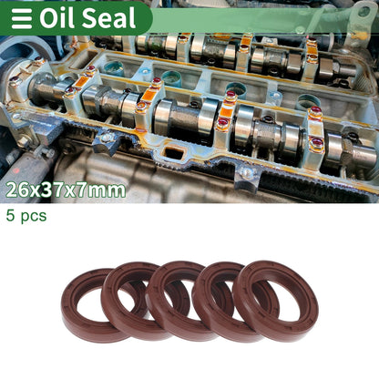 Oil Seal 26x37x7mm Brown 5 Pcs Rotary Shaft Seal FKM Rubber