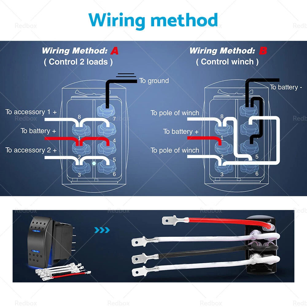 7-Pin Blue LED Rocker Toggle Switch for Winch In/Out 12V-24V