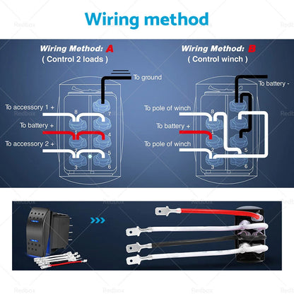 7-Pin Blue LED Rocker Toggle Switch for Winch In/Out 12V-24V
