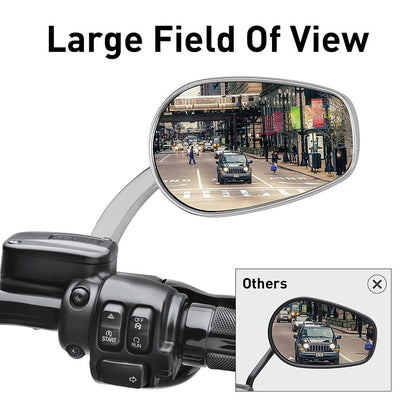 Large Satin Chrome Rear-View Mirrors for Harley Street Glide, Softail, Fatboy (2006-2023)