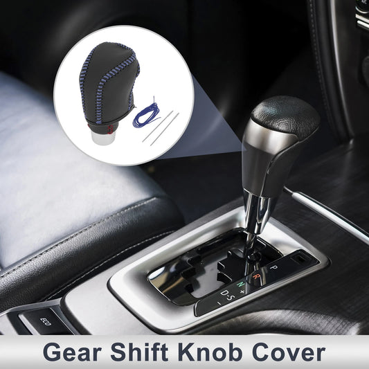 Gear Shift Knob Cover Black Blue Faux Leather for Toyota Camry (2019–2022)