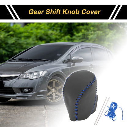 Car Gear Shift Knob Cover for Honda Civic (2016-2021) Black Blue Faux Leather