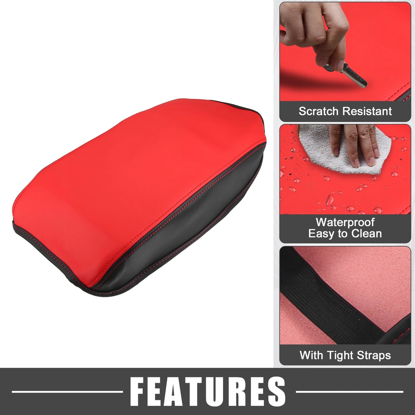 Car Center Console Armrest Pad for Toyota Camry (2007-2011) Faux Leather Red Black