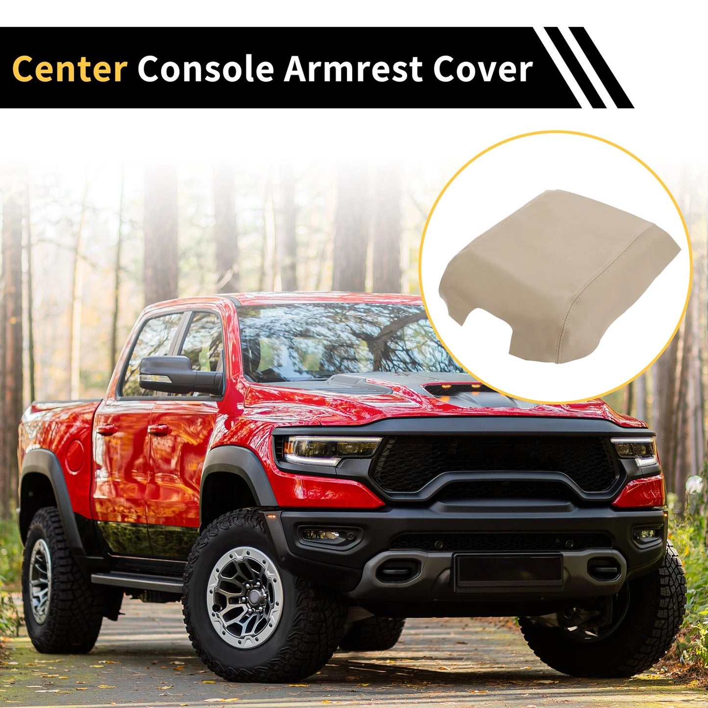 Console Lid Armrest Cover for Ford F-150 2015-2020 Microfiber Leather Beige