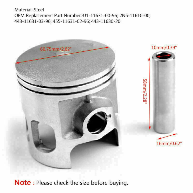 Piston Kit +0.75 66.75mm for Yamaha 175DT 175MX YT175 (1974-1982)