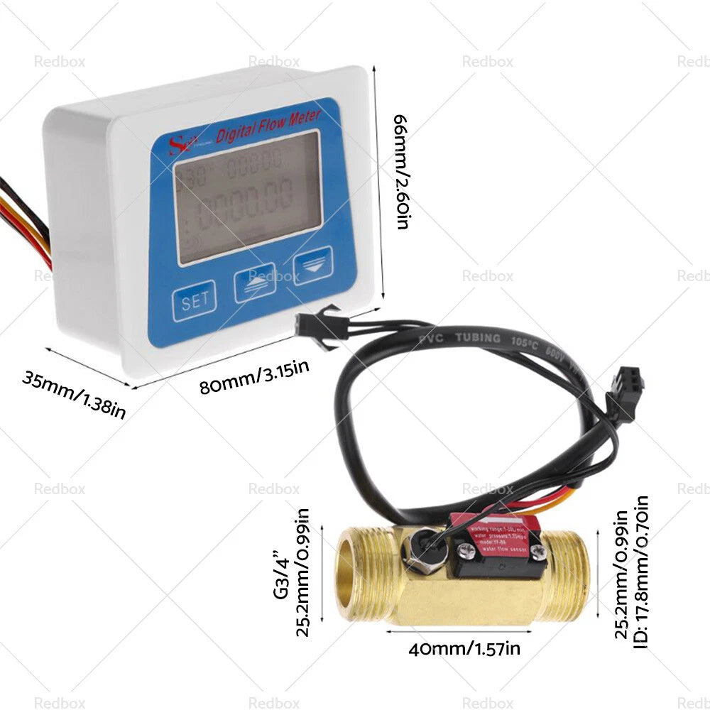 3/4" Digital LED Turbine Gauge Kerosene Fuel Water Flow Meter for Cars