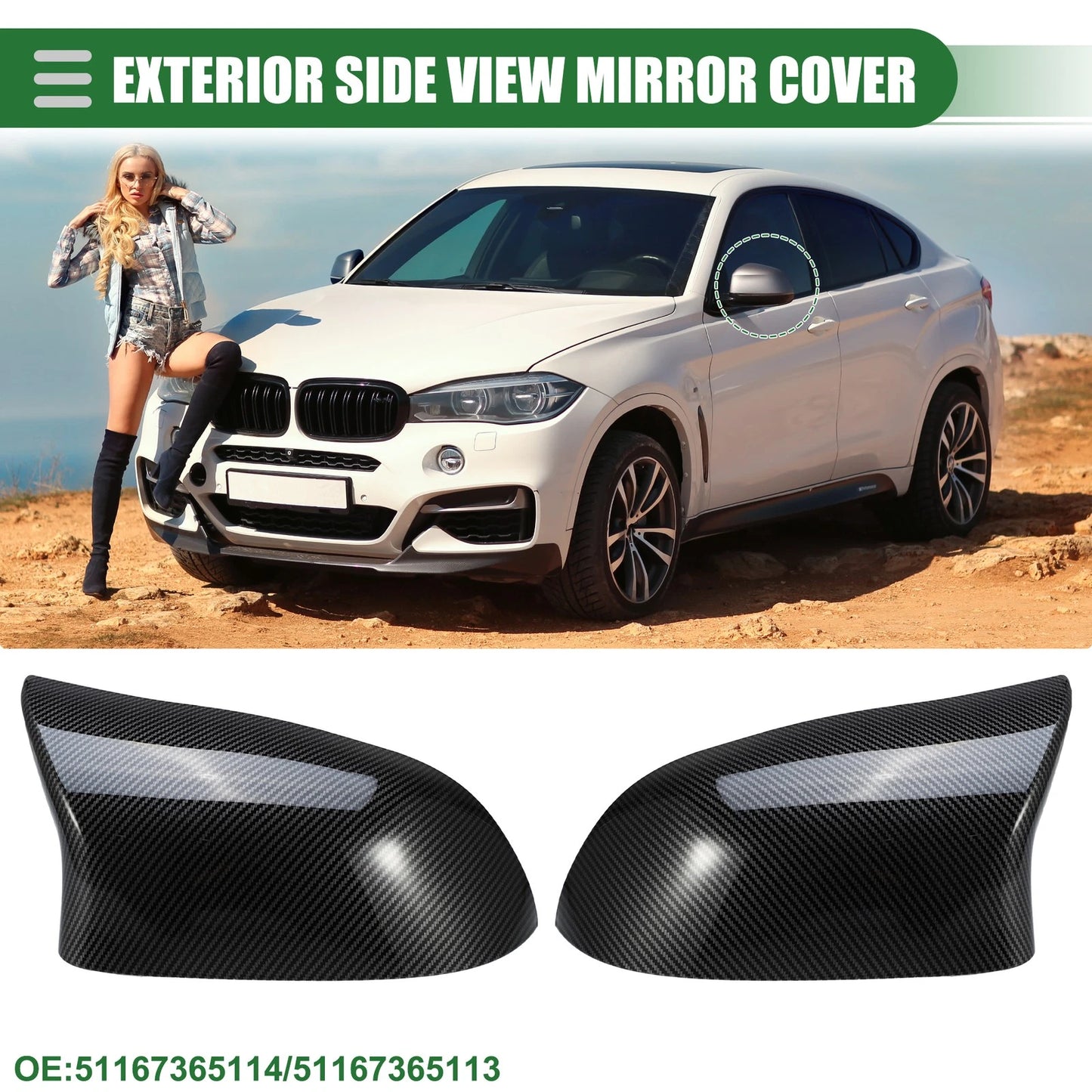 Left Right Rearview Mirror Covers for BMW F15 X5 F16 X6 (2014-2017)