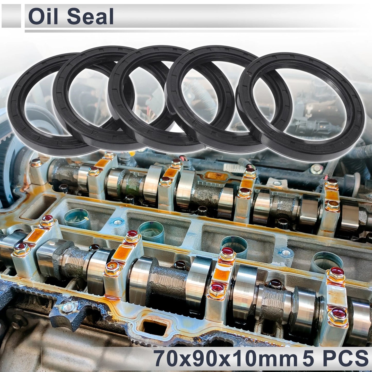 Oil Seal 70x90x10mm NBR Rubber Black Rotary Shaft Seal 5 Pcs