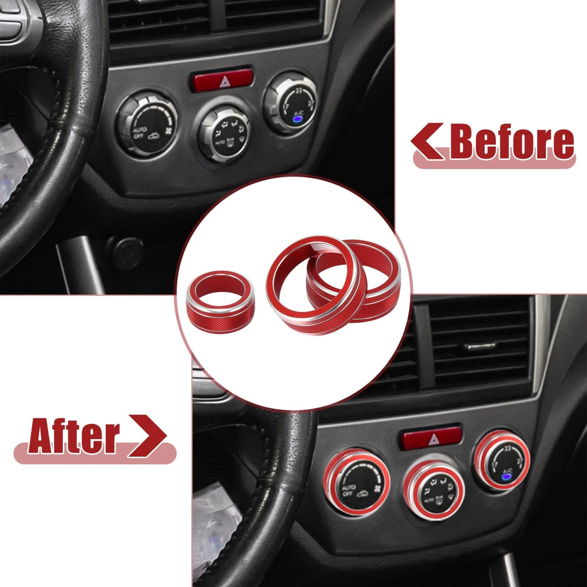 3pcs AC Climate Control Knob Rings for Subaru Forester, Impreza (2008-2023)