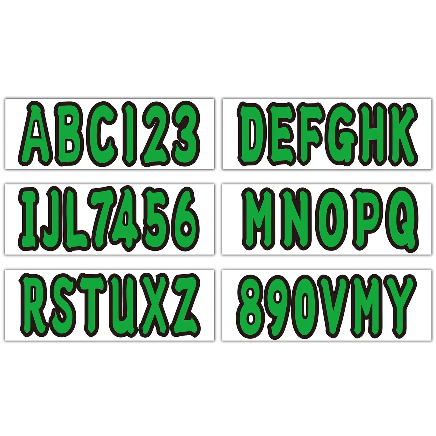 Green Decals for Boat Registration Letters & Numbers A-Z & 0-9, 4 Sets
