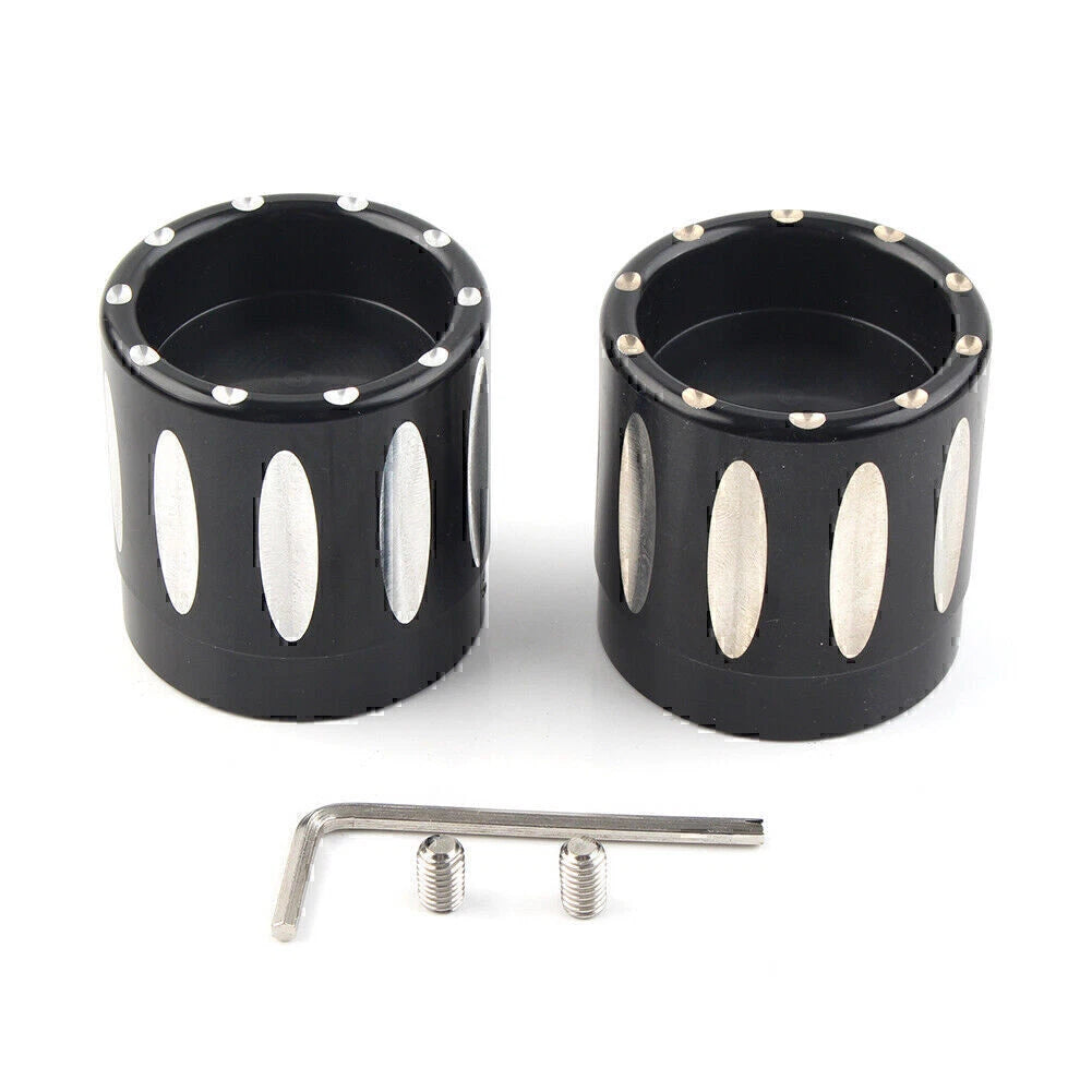 Black CNC Front Axle Nut Covers for Harley Touring Softail