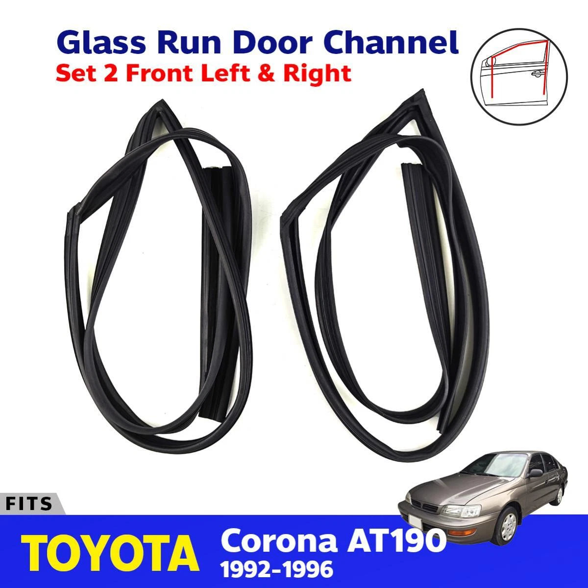 Glass Run Door Channel Front L+R Fits Toyota Corona AT190 4D Sedan 1992-96 D08