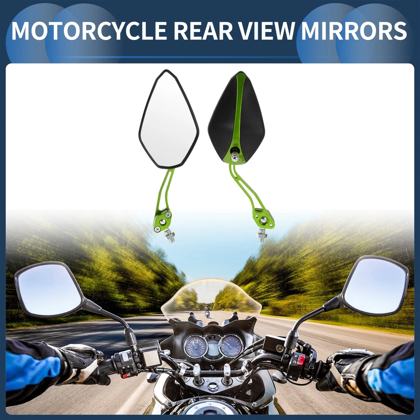 M8/M10 View Mirrors Handlebar Mirrors Black Green Aluminum Alloy for Motorcycle