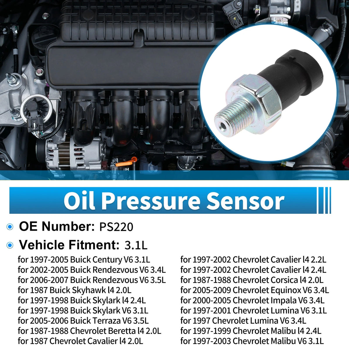 Oil Pressure Sensor for Buick Century V6 3.1L (1997–2005)