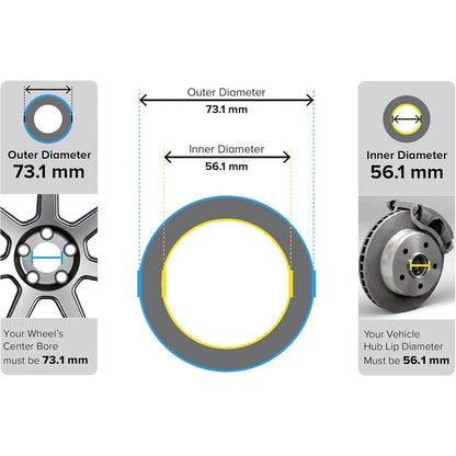 4 x 73.1 to 56.1 mm Aluminium Alloy Hub Centric Rings for Car Wheel Spacer