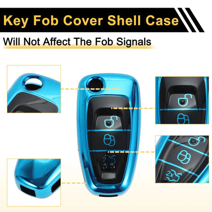 Blue TPU Silicone Key Case for Ford Mondeo 3 Buttons (2015-2023)