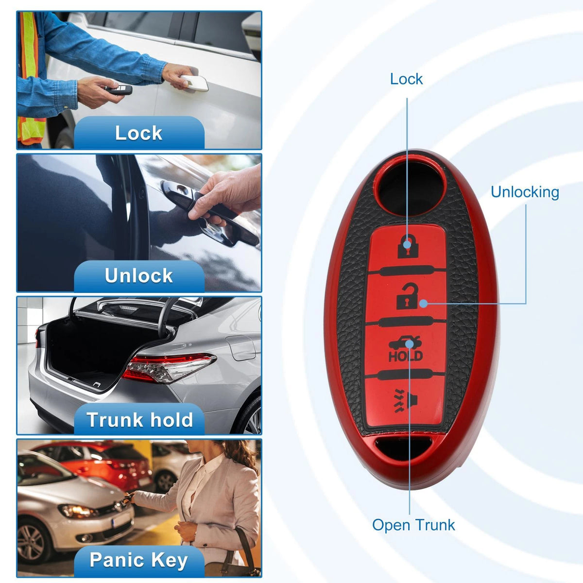 Silicone Smart Key Fob Case Cover Protector for Nissan Cabstar Red (2008-2009)