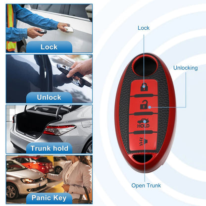 Silicone Smart Key Fob Case Cover Protector for Nissan Cabstar Red (2008-2009)
