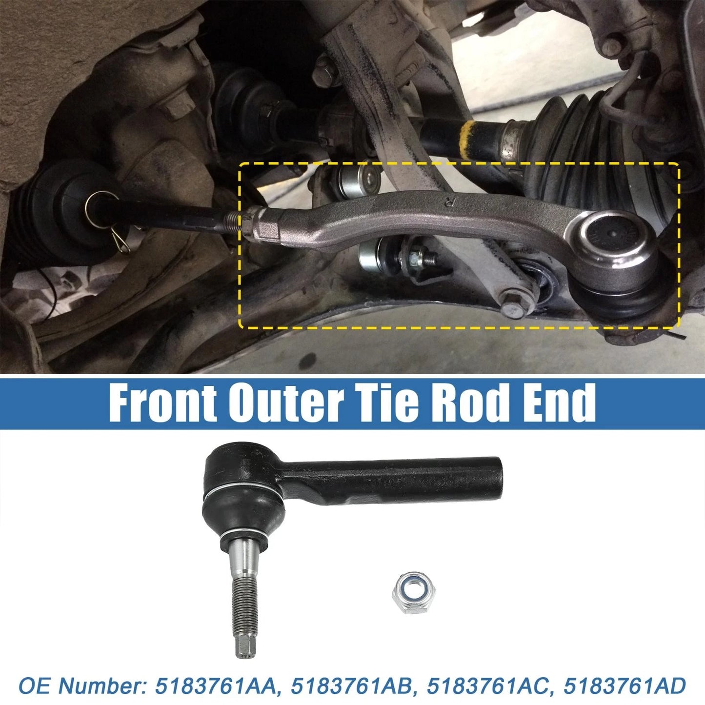 2 x Front Inner Outer Tie Rod Ends for Dodge Chrysler Jeep (2005-2010)
