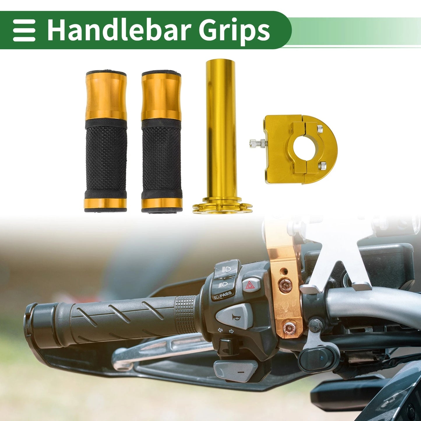 Motorcycle Hand Grips Cover Kit Handlebar End Grips Rubber Gold Tone 1 Set