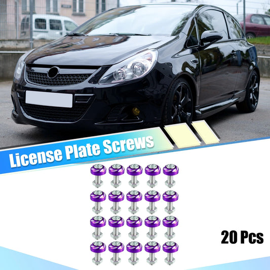 20pcs Aluminum Alloy License Plate Bolt Screw Nuts for Car Motorcycle Purple