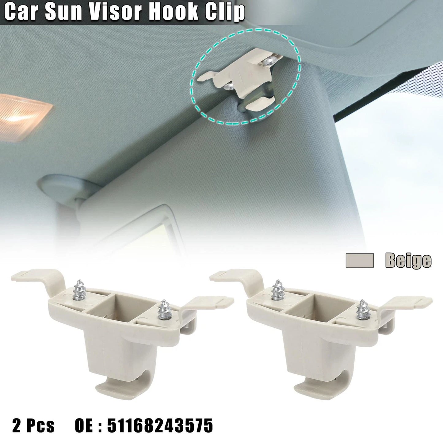 Beige Car Sun Visor Hook Clip Retainers for BMW 328i (1999-2000)