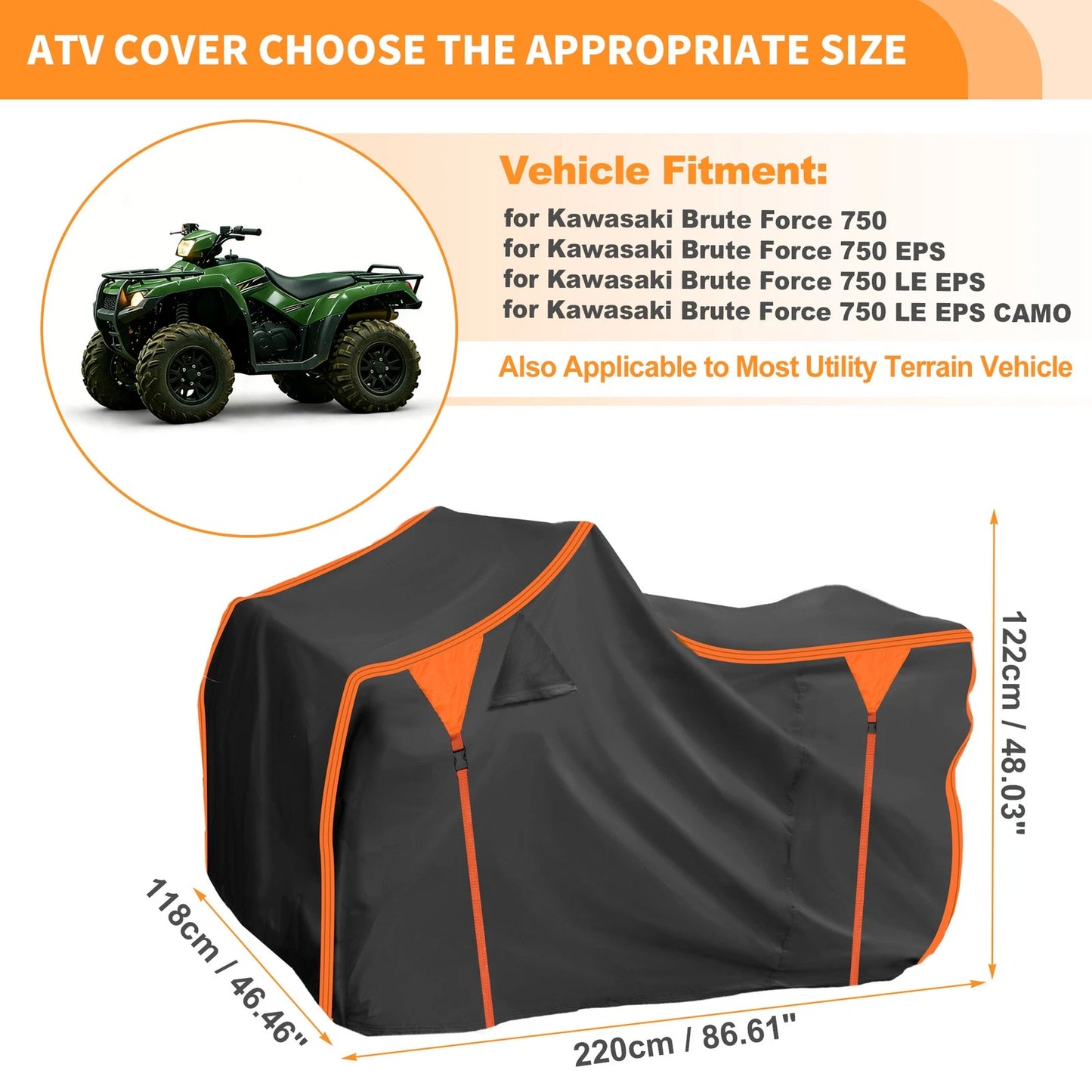 Waterproof ATV Cover 4 Wheelers Quad Cover for Kawasaki Brute Force 750