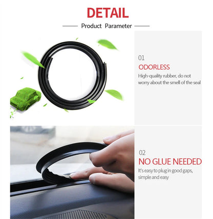1.6M U Type Rubber Sound Seal Strip for Universal Car Dashboard Edges