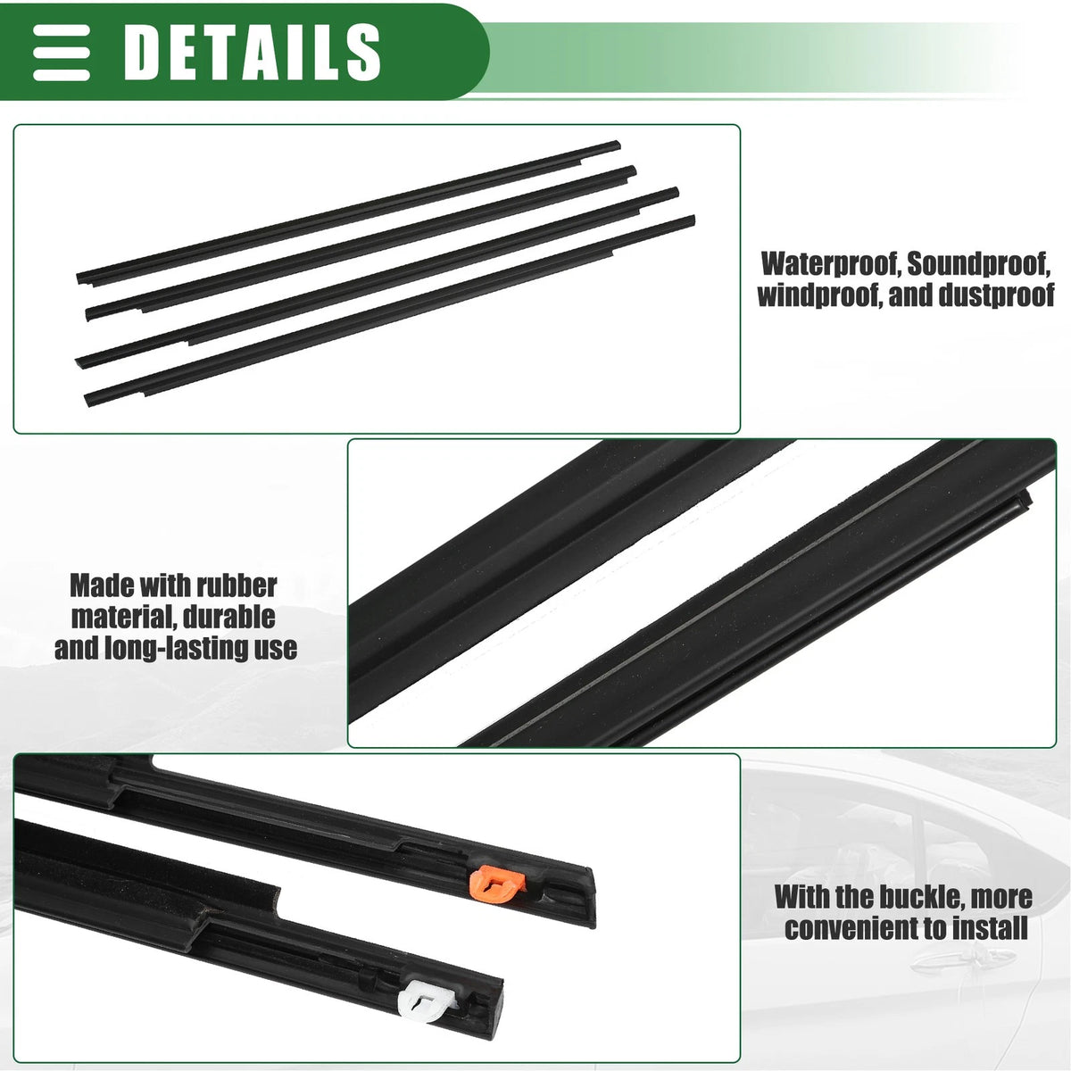 Window Weatherstrip Trim Seal Belt Kit Outer for Toyota Prius (2004-2009)