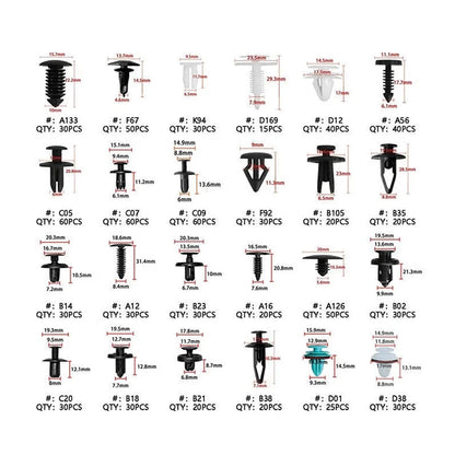 821 Pcs Auto Bumper Fastener Clips Set for Various Makes & Models