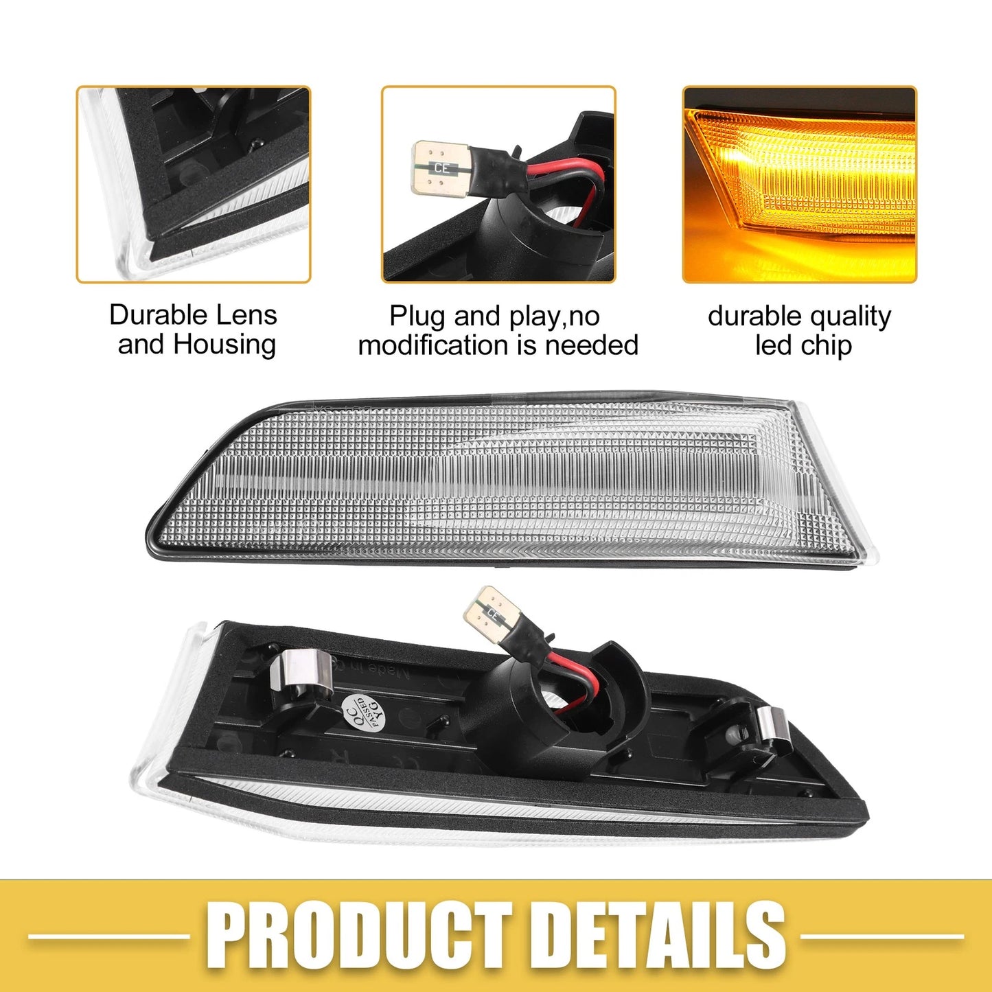 1 Pair Front LED Side Marker Light for Infiniti Amber Light Clear