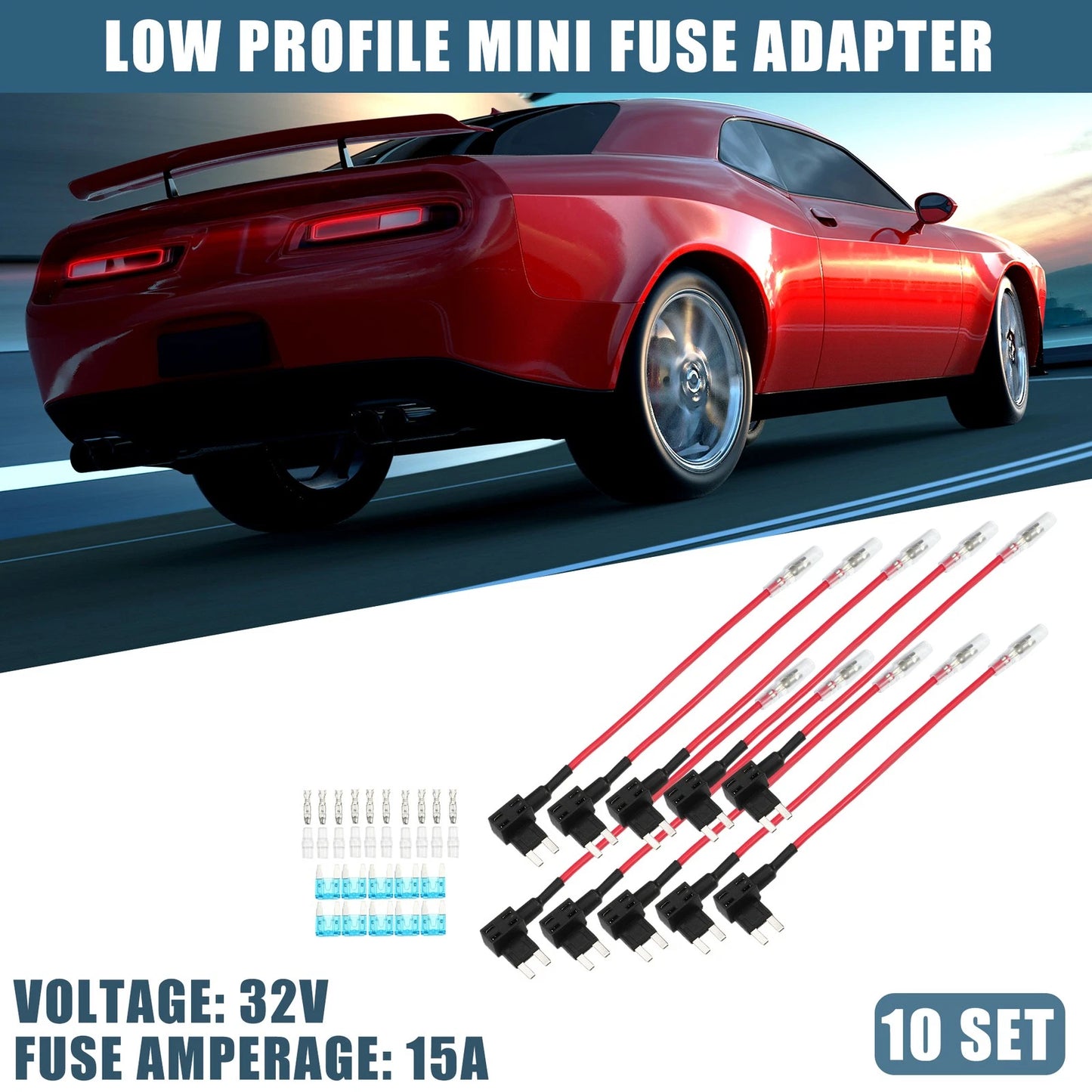 32V Mini Fuse Tap Adapter Kit  15A Blade Fuses for Cars & Boats