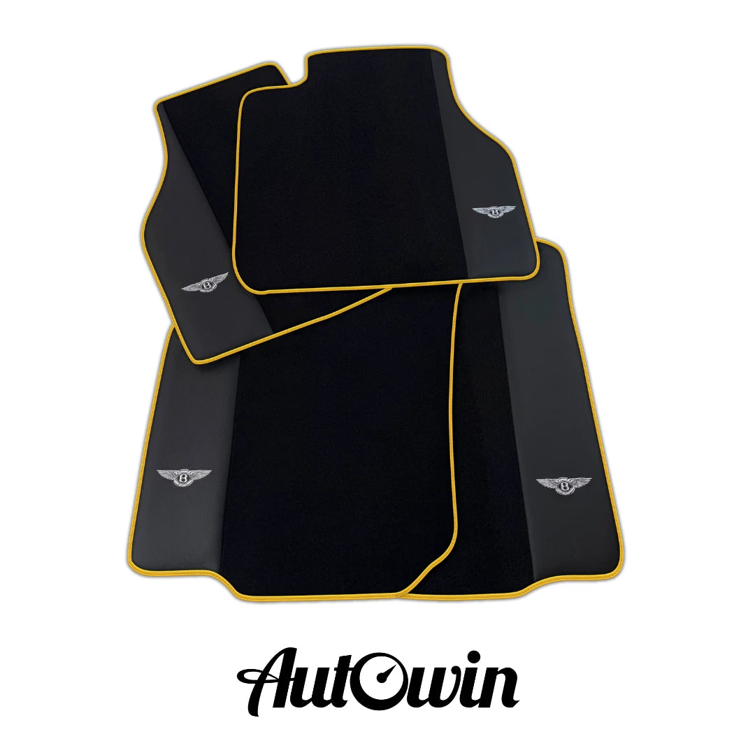 AutoWin Black Floor Mats for Bentley Flying Spur (2019-2023) Orange Trim