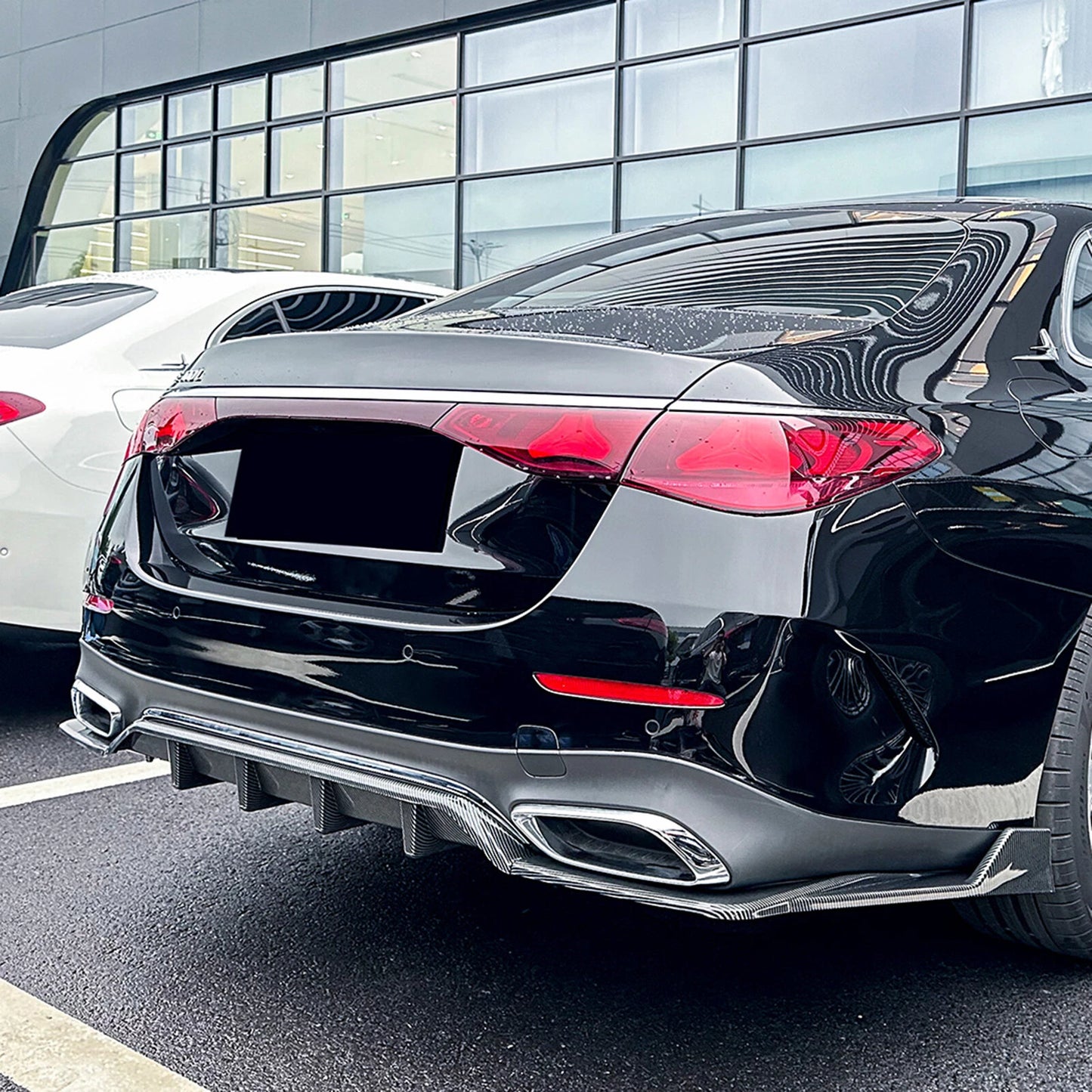 3 x Carbon Look Rear Bumper Diffuser Lip for Mercedes Benz E Class (2024-2025)