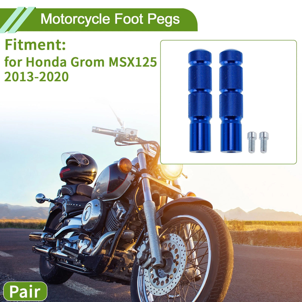 Foot Pegs Front Aluminum Alloy Blue for Honda Grom MSX125 (2013–2020)